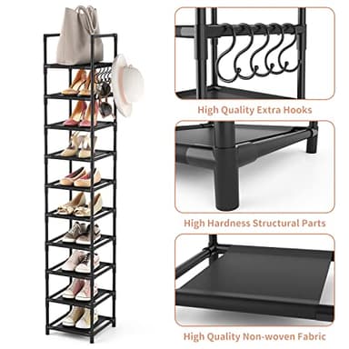 LANTEFUL Tall Narrow Shoe Rack for Entryway, 10-Tier Sturdy Metal Shoe Shelf Storage 10-15 Pairs of Shoes and Boots, Space Saving Corner Shoe Rack Organizer for Closet,Doorway,Garage,Living Room - Image 4