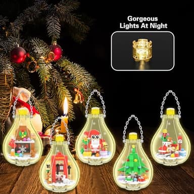 Christmas Ornaments Building Block Set, Compatible with Lego Christmas Tree Decorations Bulbs with Warm Light, Santa Claus Sleigh Phone Booth Fireplace Building Sets Gifts Stocking Stuffers (5 Pack) - Image 4