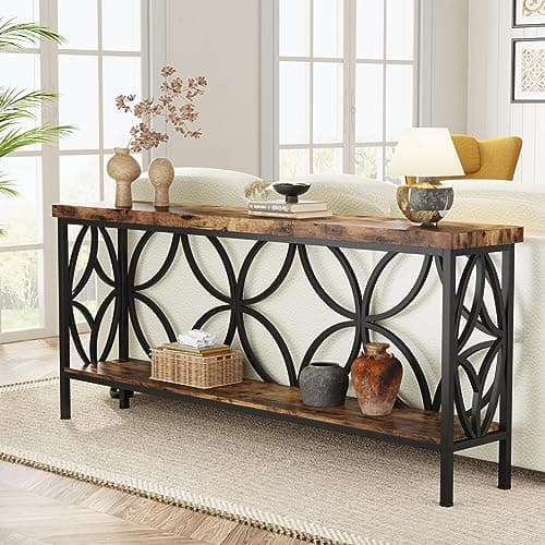Tribesigns 70.9-Inch Narrow Sofa Table, Industrial Long Sofa Table Behind Couch, Entry Console Table with Storage for Entryway, Living Room, Foyer, Unique Design, Rustic Brown - Image 1