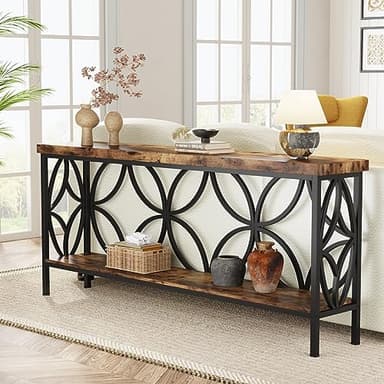 Tribesigns 70.9-Inch Narrow Sofa Table, Industrial Long Sofa Table Behind Couch, Entry Console Table with Storage for Entryway, Living Room, Foyer, Unique Design, Rustic Brown - Image 1