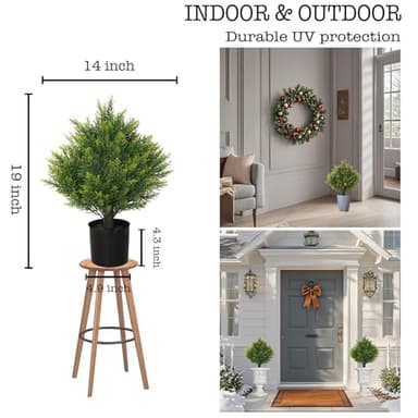 JoyPower Two 19''T Artificial Topiary Ball Trees, Artificial Small Shrub Plants, UV Resistant Potted Plants, Indoor and Outdoor Front Porch Gardens, Office Decoration - Image 4