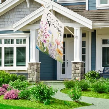 OPULANE Hello Spring House Flag Floral Leaves 28x40 Inch Double Sided Outside Large Burlap for Seasonal Yard Decoration Flag - Image 2