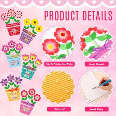 Kosiz 24 Sets Mother's Day Crafts Kit for Kids Flower Card Making Kit with Buttons Straws Ribbon DIY Flower Pot Handmade Greeting Card for Mother's Day Gift Home School Classroom Art Activities - Image 3