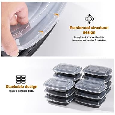 Glotoch Meal Prep Containers Reusable, 50Pack 32oz Plastic Food Prep Storage Containers with Lids,BPA Free,Microwave, Dishwasher Safe Disposable To Go Containers for Meal Plan,Single Compartment - Image 3