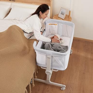Ezebaby Baby Bassinet Bedside Sleeper, Portable Bedside Bassinet for Baby Newborn Infants with Adjustable 7 Heights and All Mesh Sides, Mattress & Sheet Included - Image 2