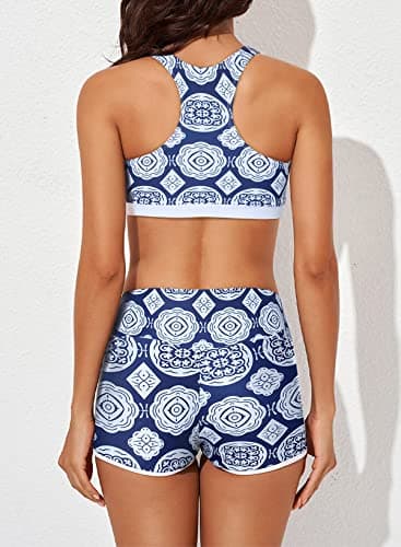 Aleumdr 3 Piece Athletic Tankini Swimsuits for Women with Shorts Swim Tank Tops with Sports Bra and Boyshorts Bathing Suits Blue Medium - Image 4