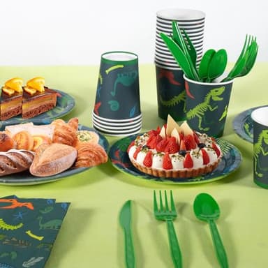 Cecnamt Dinosaur Birthday Decorations, 170 Pcs Dinosaur Party Supplies Including Banner, Plates, Cups, Napkins, Cutlery and Tablecloths, Serves 24 - Image 4