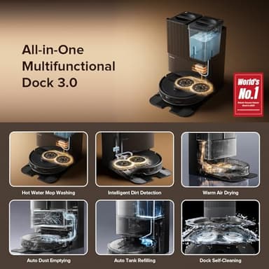 roborock Qrevo Master Robot Vacuum and Mop Combo, 10,000Pa Suction, FlexiArm Design Side Brush & Mop, Auto Mop Washing & Drying, Self-Emptying&Refilling, Dock Self-Cleaning, Obstacle Avoidance, Black - Image 2