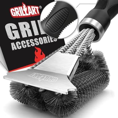 GRILLART Grill Brush and Scraper, Extra Strong BBQ Cleaner Accessories, Safe Wire Bristles Barbecue Triple Scrubbers Cleaning Brush for Gas/Charcoal Grilling Grates, Wizard Tool BR-8115 - Image 1
