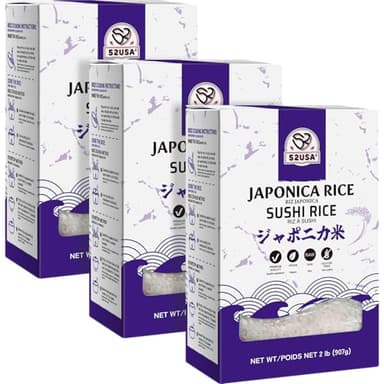 52USA Sushi Rice 2 Pound (Pack of 3), Premium Short Grain Rice 96 Ounce (2721g), Gluten-Free, Vegan, White Sticky Rice for Sushi and Japanese Food - Image 1