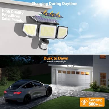 Onforu 4500LM Solar Lights Outdoor, 3 Heads Security Lights with Remote Control, IP65 Waterproof Motion Sensor Lights, 3 Modes Flood Lights for Wall, Porch, Yard, Outside, 2 Pack - Image 7