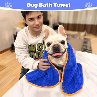 Glittme 3Pcs Dog Towels, Soft and Absorbent for Drying Dogs, Medium, Quick Drying, Microfiber, 35"x20, Blue - Image 2