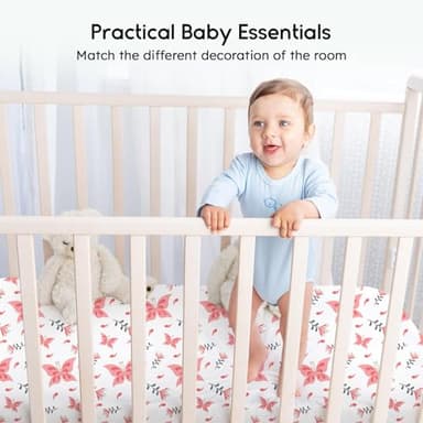 Yoofoss Baby Crib Sheets for Boys Girls, Fitted Crib Sheet 2 Pack for Standard Crib and Toddler Mattress, Super Soft Microfiber Baby Sheet 28x52x8in Pink + Butterflies - Image 6