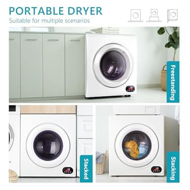 Euhomy Compact Laundry Dryer, 3.5 cu ft Front Load Stainless Steel Clothes Dryers With Exhaust Pipe, 1500W, LCD Control Panel Four-Function Portable Dryer For Apartments, Home, Dorm, White - Image 7