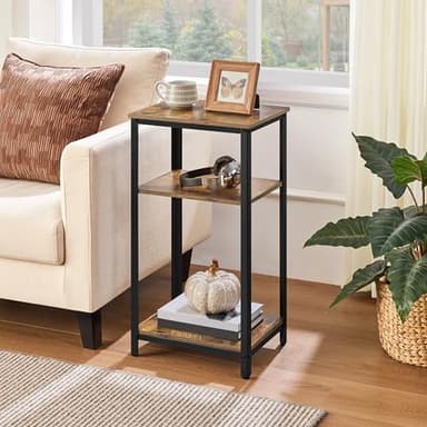 Yaheetech Large 3-Tier Tall End Table, 30 Inches High Side Table with Wooden Shelves & Strong Metal Frame for Living Room Small Space, 12 x 16 x 29.5 inches，Rustic Brown - Image 2