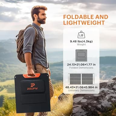 ZOUPW 100W Portable Solar Panel,Camping Essentials, 20V ETFE Foldable Solar Charger for Power Station,QC3.0 USB-A &Type-C Output,23.5% High Efficiency IP67 Waterproof for Camping RV Hurricane - Image 2