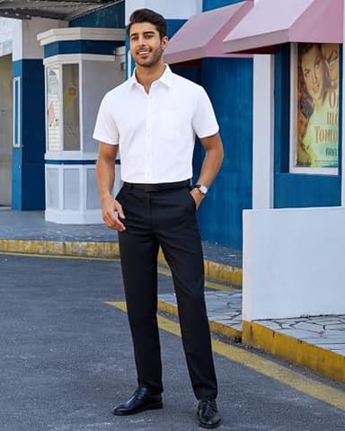 Alimens & Gentle Mens Dress Shirts Short Sleeve Wrinkle Free Solid Button Down Shirt Summer Wedding Shirts with Pocket White - Image 3