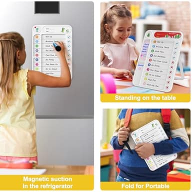 Magnetic Chore Chart for Kids, ADHD Task Tracker Easy-Check Routine Dry Erase Board, to-Do List Planning Tool with Stand for Fridge/Desk/Home/School, 6 Reusable Sheets, 3 Markers - Image 2