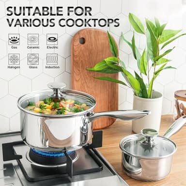 MICHELANGELO Stainless Steel Saucepan Set 1Qt & 2Qt, Premium German Technology Sauce Pans 2 Piece, 18/10 Stainless Steel Sauce Pan Set, Induction Compatible - Image 3
