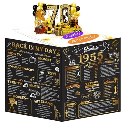 OLOSONG 70th Birthday Card for Men Women, Funny 3D Pop Up 70th Birthday Gifts for Grandma Mom Dad, Back In 1955 Happy 70 Year Old Birthday Decorations Cards for Her Him - Image 1