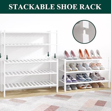 Smiry Bamboo Shoe Rack for Closet, 3 Tier Wooden Stackable Shoe Organizer, Free Standing Shoes Storage Shelf for Entryway, Front Door Entrance, White - Image 4