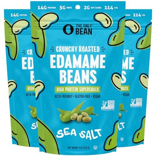 The Only Bean - Crunchy Roasted Edamame Beans (Sea Salt) - Keto Snacks (2g Net) - High Protein Healthy Snacks (14g Protein) - Low Carb, Gluten-Free Snack, Vegan Food - 4 oz (3 Pack) - Image 1