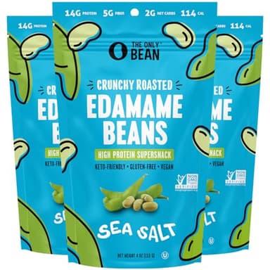 The Only Bean - Crunchy Roasted Edamame Beans (Sea Salt) - Keto Snacks (2g Net) - High Protein Healthy Snacks (14g Protein) - Low Carb, Gluten-Free Snack, Vegan Food - 4 oz (3 Pack) - Image 1
