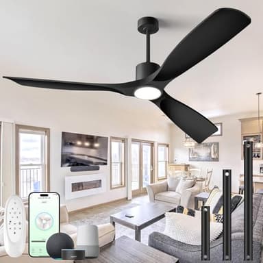 BOOSANT 60" Smart Ceiling Fan with Lights,Outdoor Ceiling Fan 3 Blade,Work with Alexa/Gg/App/Remote,3-Color Light 6-Speed Quiet Reversible DC Motor for Patio Porch Bedroom,Black - Image 1