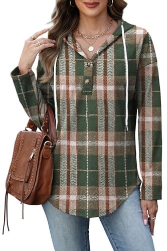 Womens Tops Dressy Casual V Neck Sweatshirts Holiday Outfits Vacation Travel Hoodies Ugly Christmas Sweaters Plaid Green S - Image 2
