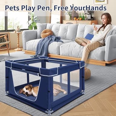 Puppy Playpen Indoor for Dog Small Pets, Dog Playpen 42x42 x25 inch, Dog Play Pen Indoors with Gate, Oxford Fabric Pet Exercise pens for Puppy, Anti-Tipping Dog Enclosure with Zipper Door - Image 3