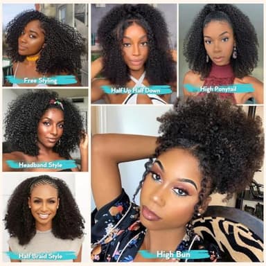 QUANDIAN Kinky Curly Half Wig Human Hair 200% Density Wear Go Glueless Wigs Human Hair 20 Inch Curly 3 In 1 Half Wigs for Women Drawstring Seamless Flip Headband Wig Beginner Friendly - Image 5
