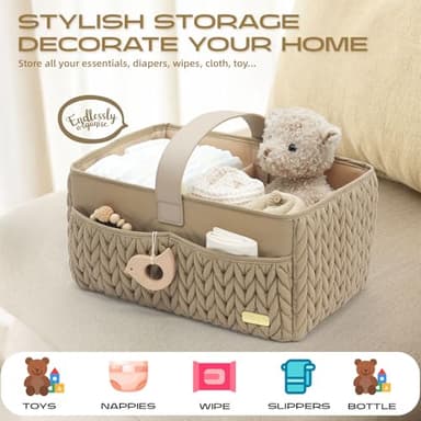 LUKJOJO Luxurious Baby Diaper Caddy, Nursery Storage Basket for Newborn Essentials, Travel Baby Basket for Diapers Baby Wipes, Organizer Tote Bag Storage Bin, Baby Shower Gifts(Beige) - Image 7
