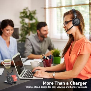 Dytole Wireless Headset with Mic for Work-Bluetooth 5.3 Headset with Noise Cancelling, Wireless Headsets with 65Hrs Battery & 10Min Fast Charge, Smart Dock with Digital Display for PC/Computer/Teams - Image 4