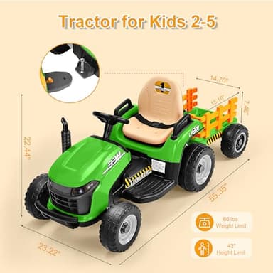 ARBELI 12V 7AH Ride on Tractor w/Tiltable Trailer & Remote Control, 2x45W Motors, Bluetooth, Music, Shifter, Electric Car for Kids Ages 2-5, Green - Image 6
