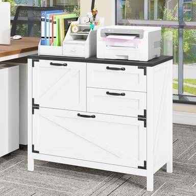 Lateral File Cabinet with 4 Drawers Farmhouse File Cabinet for Letter/Legal/A4 Size Hanging Files, Large Wood File Storage Cabinets Printer Stand for Home Office Cabinet, White and Black - Image 8