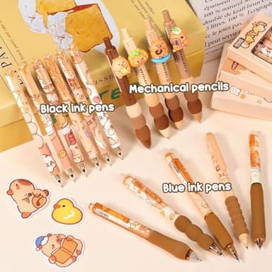 Fimibuke Kids School Supplies for Girls, 36PCS Cute Capybara Stationery Set with Pencil Case Gel Pens Pencils Stickers Pins Notebooks Sticky Notes Kawaii Birthday Gifts for Kindergarten Elementary - Image 5
