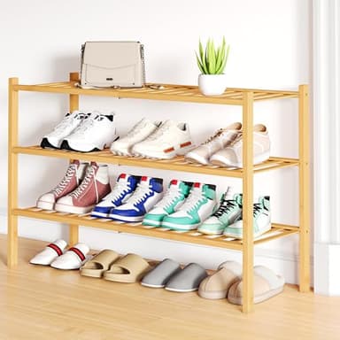 Smiry Shoe Rack, 3 Tier Long Bamboo Shoe Organizer, Stackable Free Standing Wooden Shoe Storage Shelf for Closet, Entryway, Front Door Entrance, Natural - Image 1