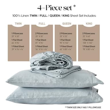 Simple&Opulence 100% Pure Linen Sheet Set Queen Size, Natural French Flax Solid Color 4 Pcs Washed Breathable, Farmhouse Bedding (1 Flat Sheet,1 Fitted Sheet,2 Pillowcases)-Embroidery Dusty Blue - Image 7