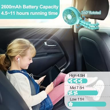 HomeLifairy Portable Stroller Fan, USB or Rechargeable Battery Operated with 3 Speeds and 360°Rotate, Cooling Clip On for Baby Crib Travel Car Seat Blue - Image 4