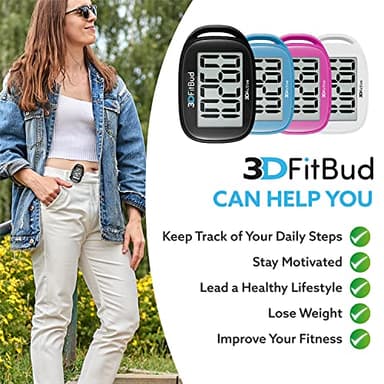 3DFitBud Simple Step Counter Walking 3D Pedometer by 3DActive with Clip, Lanyard Accurate Fitness Tracker for Men, Women & Elderly Daily Exercise A420S - Black - Image 4