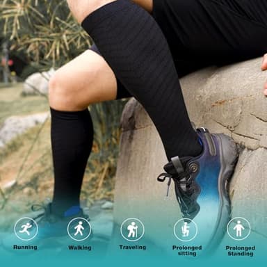 SONORAN 6 Pairs Compression Socks for Men & Women 20-30 mmHg Graduated Compression Socks Knee High Best Support for Running, Travel, Athletic XXL（Black Blue） - Image 6