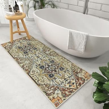 Runner Rug for Hallway, 2x6 Washable Runner Rug, Non Slip Low Pile Kitchen Rugs with Rubber Backing, Boho Floor Soft Carpet for Hallway, Bathroom, Entrance, Bedroom, Laundry (Orange) - Image 6