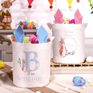 Personalized Easter Basket for Girls Boys Custom Name Initial Easter Bags for Kids Egg Bunny Baskets Party Candy Gifts Storage - Image 5
