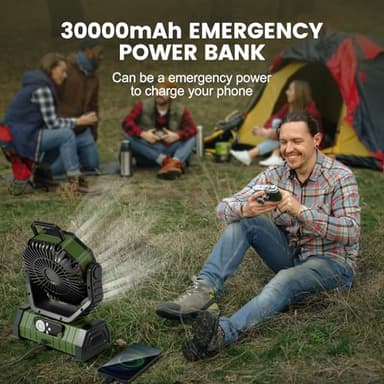 Odoland 30000mAh Camping Fan with LED Lantern, Rechargeable Battery Operated Oscillating with Remote Hook, Portable Tent Fan with Timer, 4 Speeds for Outdoor RV Jobsite Power Outage, Green - Image 5