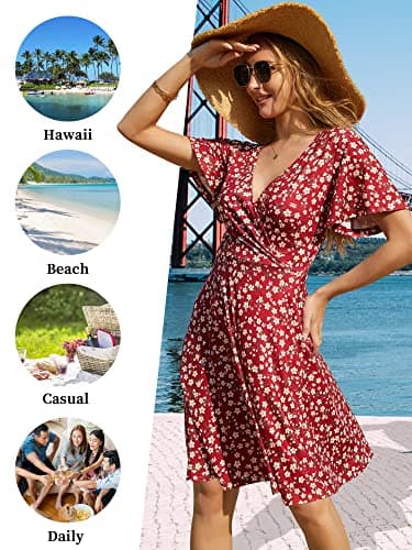 FENSACE Womens Summer Dresses Wrap Midi Causal Skater Sage Green Spring Sun Dress(Green,Large) - Image 5