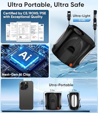 AI Portable Waist Fan, 6-Speed 16000RPM Strong Turbo Airflow, 40H Max Cooling Battery Powered Personal Fan Rechargeable, Hands-Free Shirt/Belt/Neck Fan for Work, Outdoor, Travel, Gift for Men - Image 6