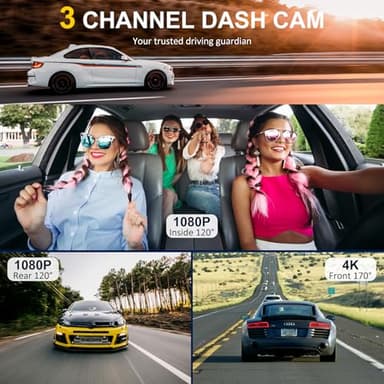 Dash Cam Front and Rear,3 Channel Dash Cam for Car with 5G WiFi, 64GB Card,4K+1080P+1080P Front Inside and Rear Car Dash Camera,3.16”Screen,Night Vision,Loop Recording, G-Sensor, WDR, Parking Mode - Image 3