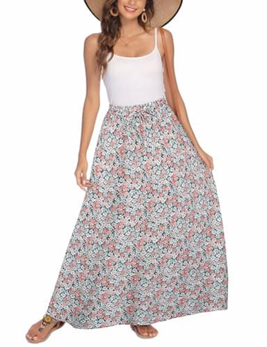 Bluetime Women Flowy Long Skirts Summer Beach Pleated Elastic High Waisted Casual Maxi Skirts (XL, Floral34) - Image 3