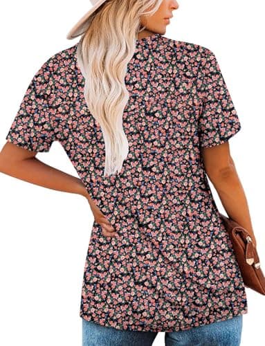 ROSELINLIN Womens Summer Tops Dressy Casual Short Sleeve Tunic Tops Loose Fit Henley Shirts Flesh Rose S - Image 4