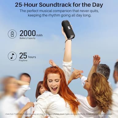 TOZO PA2 Bluetooth Speaker with Dual Drivers & Dual Bass Diaphragms, Deep Bass Loud Stereo Sound, 25H Playtime, Custom EQ App Portable Wireless Speaker for Home Outdoors Travel Black - Image 3